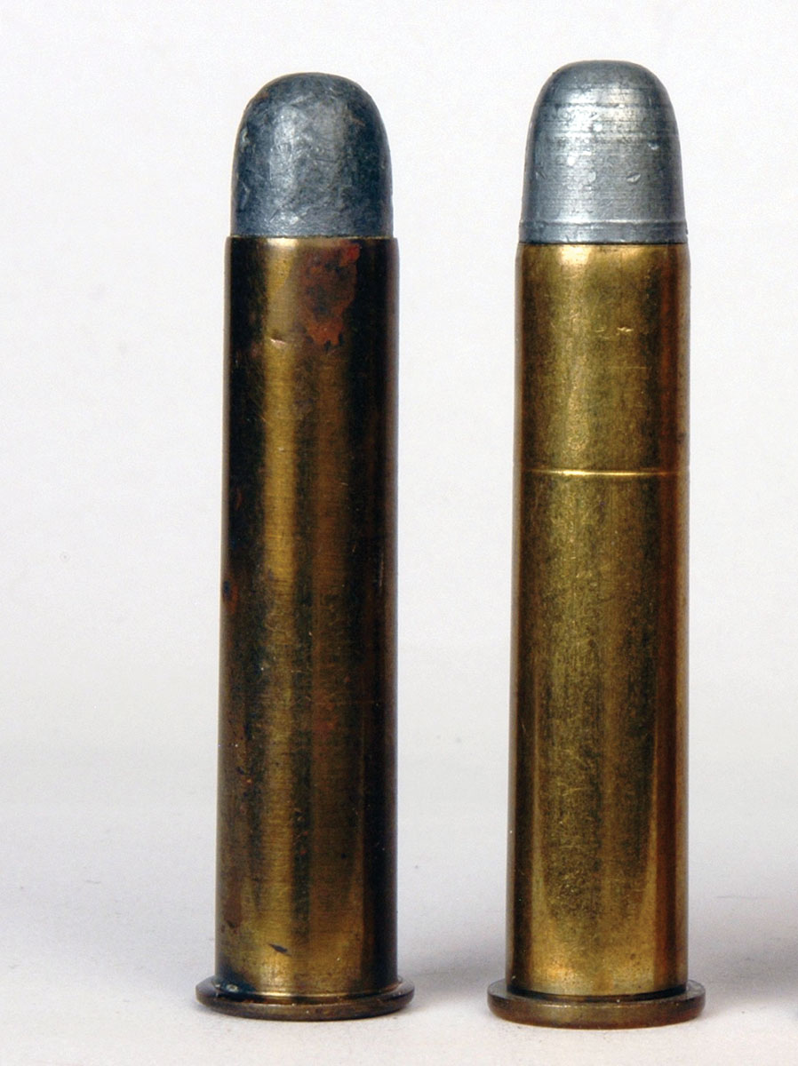 On the left is the original 45-70 Gov’t military load. At right is Mike’s handload using Lyman cast bullet No. 457124.